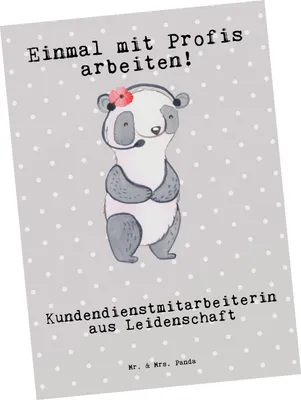 Produktbild von Mr. & Mrs. Panda Postkarte Kundendienstmitarbeiterin Leidenschaft - Grau Pastell - Geschenk, Customer Service, Ansichtskarten, bildkarte, Grußkarte, Witzig, Ansichtskarte