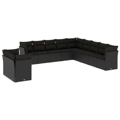 Produktbild von Modulare Garten-Sofagarnitur, 11-teilig, für Terrasse & Balkon, aus UV-beständigem Poly Rattan, mit abnehmbaren Kissenbezügen, Schwarz