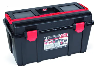 Productafbeelding van Tayg gereedschapskist van kunststof, modelnummer 33. Gereedschapskoffer, afmetingen 480 x 258 x 255 mm, kleur zwart-rood – Gereedschapskist 33