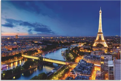 Produktbild von ARTland Wandbild Alu für Innen & Outdoor Eiffelturm und Seine am Abend, Paris Größe: 60x40 cm