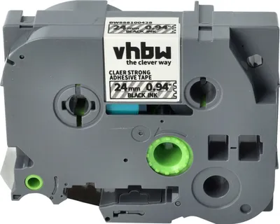 Produktbild von vhbw Schriftband-Kassette kompatibel mit Brother PT 2450CC, 2450, 2450DX Etiketten-Drucker 8m x 24mm Schwarz auf Transparent, Extra Stark, Laminiert