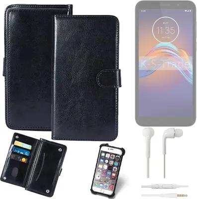Produktbild von K-S-Trade 360° Hülle kompatibel mit Motorola Moto E6 Play inkl. Headphones schwarz Kunstleder Case BookCase WalletCase Kunstlederederhülle
