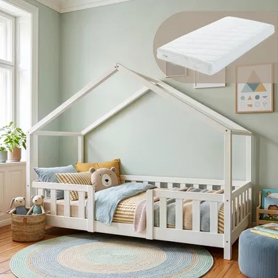 Produktbild von Kinderbett 'Treviolo' mit Matratze und Rausfallschutz 80x160cm Weiß