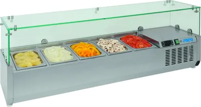 Produktbild von SARO Kühlaufsatz - 1/4 GN. Modell VRX 1500/330 Aufsatzkühlvitrine, Kühlaufsatz, Aufsatzvitrine, GN-Einlass, Glas, für Pizzatisch, Pizzeria, Imbiss, Restaurant, Kühlen, Zubereiten, Vorbereiten