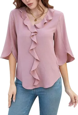 Productafbeelding van Dames Elegante 3/4 Mouw Blouse met V-Hals