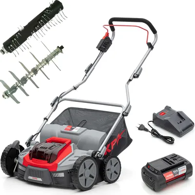 Produktbild von IKRA Akku Vertikutierer Rasenlüfter IB-SR 36 | 36V Bosch System | 36 cm Breite | Arbeitstiefen –12 mm bis +10  | 45l Fangkorb | Akku (4,0 Ah) & Lader