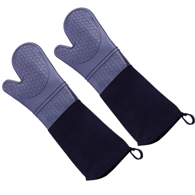 Produktbild von 1 Paar Extra Lange Silikon-Ofenhandschuhe, Hitzebeständige Kochhandschuhe Rutschfest Mit Weichem Baumwollfutter Küchenhandschuhe Backhandschuh