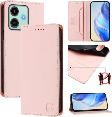 Image de Etui en cuir pour Honor Play10, étui à rabat avec fentes pour cartes, portefeuille et support Rose