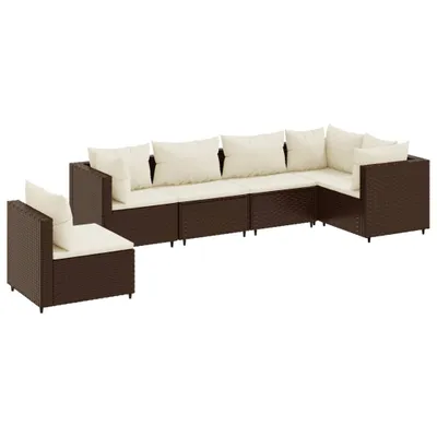 Produktbild von 6-tlg. Garten-Lounge-Set mit Kissen Braun Poly Rattan