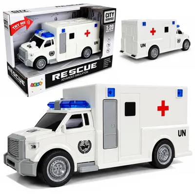 Produktbild von LeanToys Friktionsantriebs-Rettungswagen, Weiß, 1:20, mit Sound