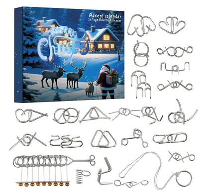 Produktbild von Adventskalender Knobelspiele Kinder & Erwachsene 24 Tage Logikspiele Denkspiel blau