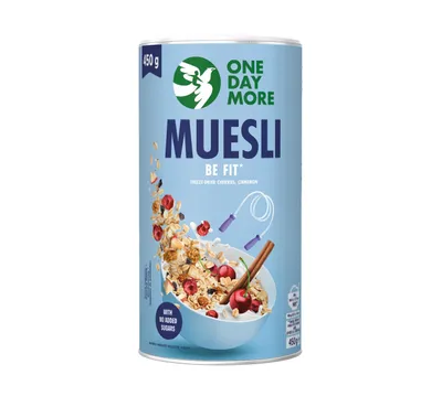 Produktbild von OneDayMore | Müsli ohne Zuckerzusatz Fitness Müsli | ballaststoffreich mit Beta-Glucanen, Kokos, Apfel, Kirsche, vegan 450 g