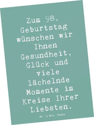 Produktbild von Mr. & Mrs. Panda Postkarte Spruch 98. Geburtstag - Meeresbrise - Geschenk, Ansichtskarten, feiern, Postkarten, Fotokarte, Liebe, Gesundheit, Happy Birthday, Alter