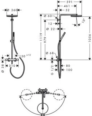 Obrázok produktu pre Hansgrohe 24223700 Sprchová rúrka Pulsify S Puro 260 1jet