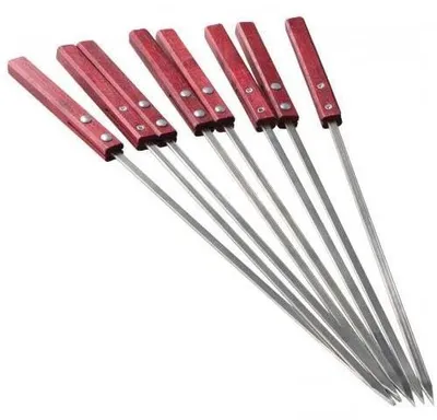 Image de 8 brochettes réutilisables en acier inoxydable avec manche en bois - 40 cm