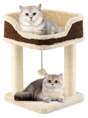 Produktbild von Katzenbaum Klein mit großem Plüschsitz, Ball und Sisal-Kratzsäulen, Holz-Katzenkratzbaum, Kletterbaum für Katzen, Aktivitätsbaum, Spielbaum, Katzenturm, 38x38x51 cm (Beige)