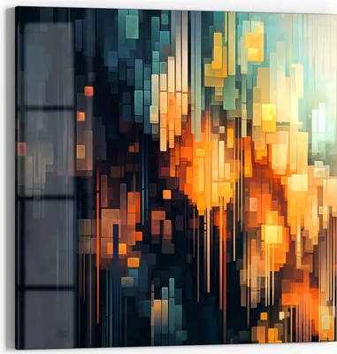 Produktbild von DEQOART Glasbild Echtglas 50x50 cm 'Nächtlicher Farbregen' Wandbild Bild modern Deko