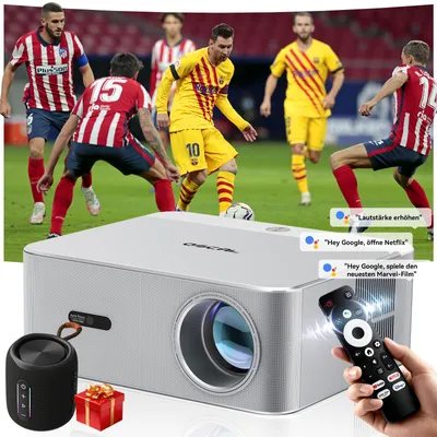 Image de Projecteur OSCAL PV800 PRO avec haut-parleurs Aurabass2, 1 400 lumens ANSI, prise en charge 4K, Google TV, mise au point automatique, Wi-Fi 6, 200 pouces, silencieux (moins de 35 dB)