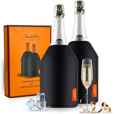 Produktbild von 2er Set Kühlmanschette für Weinflaschen - Flaschenkühler Manschette für Wein, Sekt & Champagner - Weinflaschenkühler Weinmanschette mit Geschenkbox