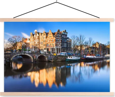 Produktbild von MuchoWow® Textilposter Gracht - Amsterdam - Haus 60x40 cm mit holzfarbenen Rahmen - Bilder