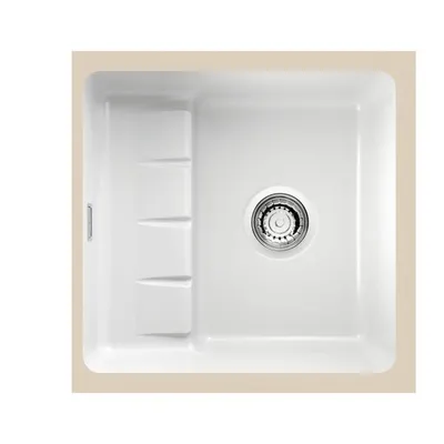 Imagen del producto de NABER 1091021: Fregadero de encimera PickUP U, con sistema de grifería giratorio de alta calidad, a partir de una anchura de mueble de 600 mm, de cerámica, blanco brillante