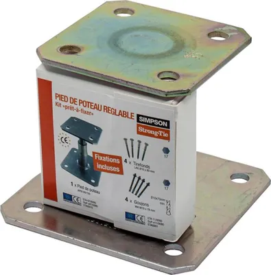 Produktbild von Verstellbarer Pfostenfuß fertig zum Befestigen SIMPSON - Komplettset mit Befestigungen - KIT FIX APB100