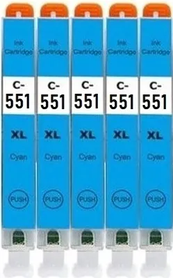 Image de 5 x cartouches compatibles avec Canon CLI-551 Cyan XL pour Pixma IP7250, IP8750, IX6850, MG5450, MG5550, MG5650, MG5655, MG6350, MG6450, MG6650...