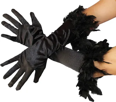 Produktbild von Federhandschuhe Handschuhe Feder schwarz Handschuhe schwarze 20er Jahre Edel Federn Glamour