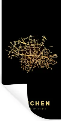 Produktbild von MuchoWow® Wandtattoo Wandsticker Wandaufkleber München - Karte - Gold - Stadtplan - Wegbeschreibung 80x160 cm Selbstklebend und Repositionierbar - Sticker - Dekorfolie