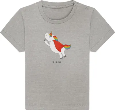 Produktbild von Mr. & Mrs. Panda Babyshirt Einhorn Super 12. - 18. Monat - Heather Grey - Geschenk, Baby Baumwollshirt, Einhörner, Organic T-Shirt, Unicorn, Freundin, Kinder Shirt, Held