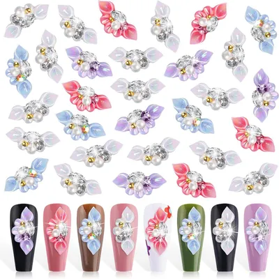 Productafbeelding van Nagelbedels Bloem - Nageldecoratie Strass - DIY Nail Art - 3D Bloem Design - 30 Stuks - Wit Roze Paars Blauw