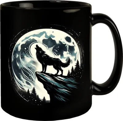 Produktbild von Wolf im Vollmond Tasse schwarz in Schwarz