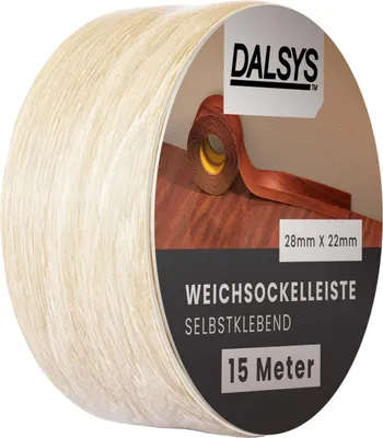 Produktbild von Dalsys Weichsockelleiste selbstklebend Eiche hell 15m Klebeleiste, Abschlussleiste für Fugen in Wohnbereich, Küche, Bad, aus PVC Kunststoff