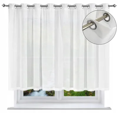 Obrázok produktu pre Záves pripravený na zavesenie, 400 x 170 cm, vyrobený z bielej priehľadnej látky (voile) s lemovaním a okami, vhodný do obývačky/kuchyne