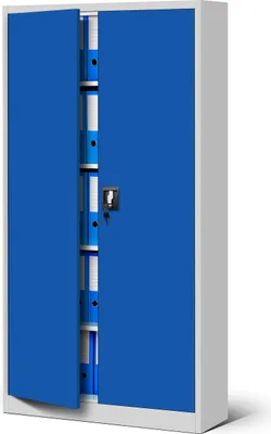 Produktbild von Aktenschrank Büroschrank Metallschrank Stahlschrank Werkzeugschrank Stahlblech Pulverbeschichtet Flügeltürschrank Abschließbar 195 cm x 90 cm x 40 cm Farbe: grau/blau