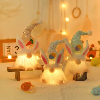 Immagine prodotto di 3 pezzi gnomo decorazione di Pasqua, gnomo di Pasqua decorazione di primavera, LED coniglietto di Pasqua decorazione da tavolo, per i bambini gnomo decorazione di Pasqua regalo