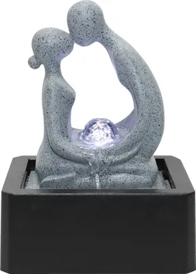 Produktbild von Dehner Zimmerbrunnen Palila, Wasserspiel mit kaltweißer LED-Beleuchtung, 21.5 x 27 x 18 cm, Polyresin, grau