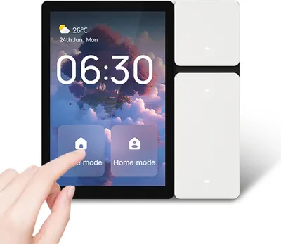 Image de panneau de contrôle de la maison intelligente de 3,5 pouces avec 3 relais de bande écran tactile et bouton tout-en-un appareil d'application interrupteur de montage mural intégré compatible avec l'assistant vocal IR