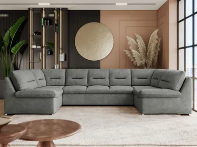 Produktbild von Sofa XXL U-Form Beige, Wohnlandschaft U Form mit Schlaffunktion, Sofa mit Schlaffunktion, Schlafsofa, Wohnzimmer Couch mit schlaffunktion - Comodo U - Grau Stukture