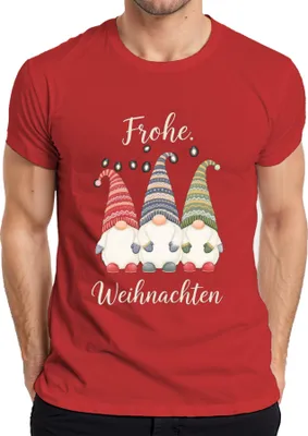 Produktbild von Frohe Weihnachten Weihnachtswichtel Gnom Lichterkette Wichtel Herren T-Shirt, Rot, L