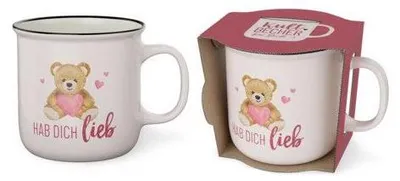 Produktbild von Kaffeebecher Liebe Wünsche – Teddy, New Bone China, 250 ml, rosa, Aufdruck „Hab dich lieb“