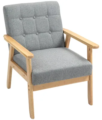 Produktbild von Lounge-Sessel mit Leinenbezug, Armlehnen und Gummibaumholzgestell, Belastbarkeit 130 kg, hellgrau