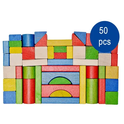 Produktbild von 50 naturfarbene und bunte Holzbausteine hochwertiges Buchenholz Spielzeug