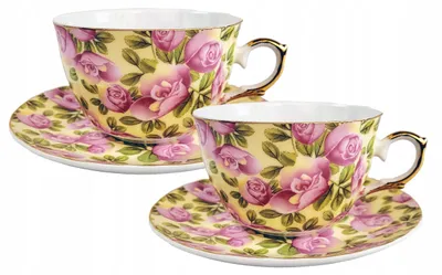 Produktbild von CUP 2 Stück 230ml Blumen Golden Edge Kaffeetee Dünne Porzellanbox