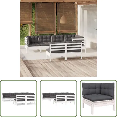 Produktbild von The Living Store 7-tlg. Garten-Lounge-Set mit Kissen Weiß Kiefer Massivholz