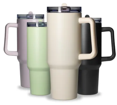 Imagen del producto de Vaso de acero inoxidable de 1,2 litros "Tampa" - Vaso con tapa y pajita para bebidas calientes y frías - color beige