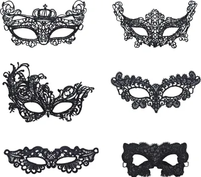 6er-Set Spitzen-Augenmasken, schwarz, für Maskerade & Kostümpartys