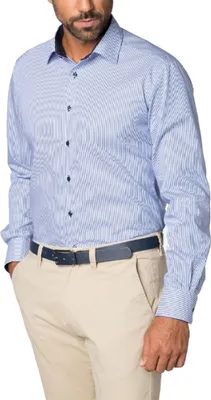 Produktbild von Eterna - Modern Fit - Bügelfreies Herren Langarm Hemd gestreift mit Kent-Kragen in Hellblau Ärmellänge (68cm) (8992 X14P), Größe:41, Farbe:Blau (16)