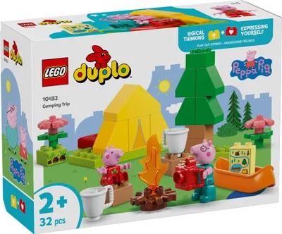 Productafbeelding van LEGO DUPLO Peppa Wutz: Kampeeruitstapje - Educatief speelgoed voor jongens en meisjes vanaf 2 jaar - inclusief een tent, kano, kampvuur en 2 minifiguren - Speelgoed voor de fijne motoriek, sorteren op kleur. Artikelnummer: 10452