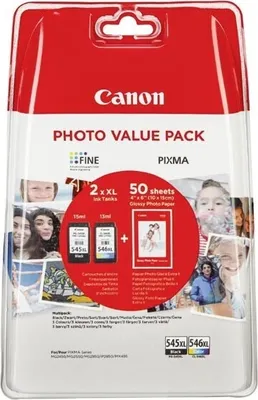 Produktbild von Canon PG-545XL/CL-546XL Photo Value Pack, Schwarz, Cyan, Magenta, Gelb, 2 Stück(e), Foto-Wertpaket